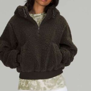 Lululemon Textured Fleece 1/2 Zip Dark Olive Size 12 NWT